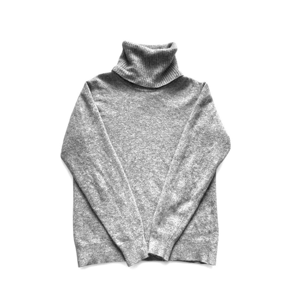 Gray Cashmere Turtleneck Sweater Ribbed Knit Pullover Top Size S